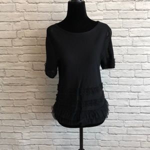 Oscar de la Renta sheer black ruffle top